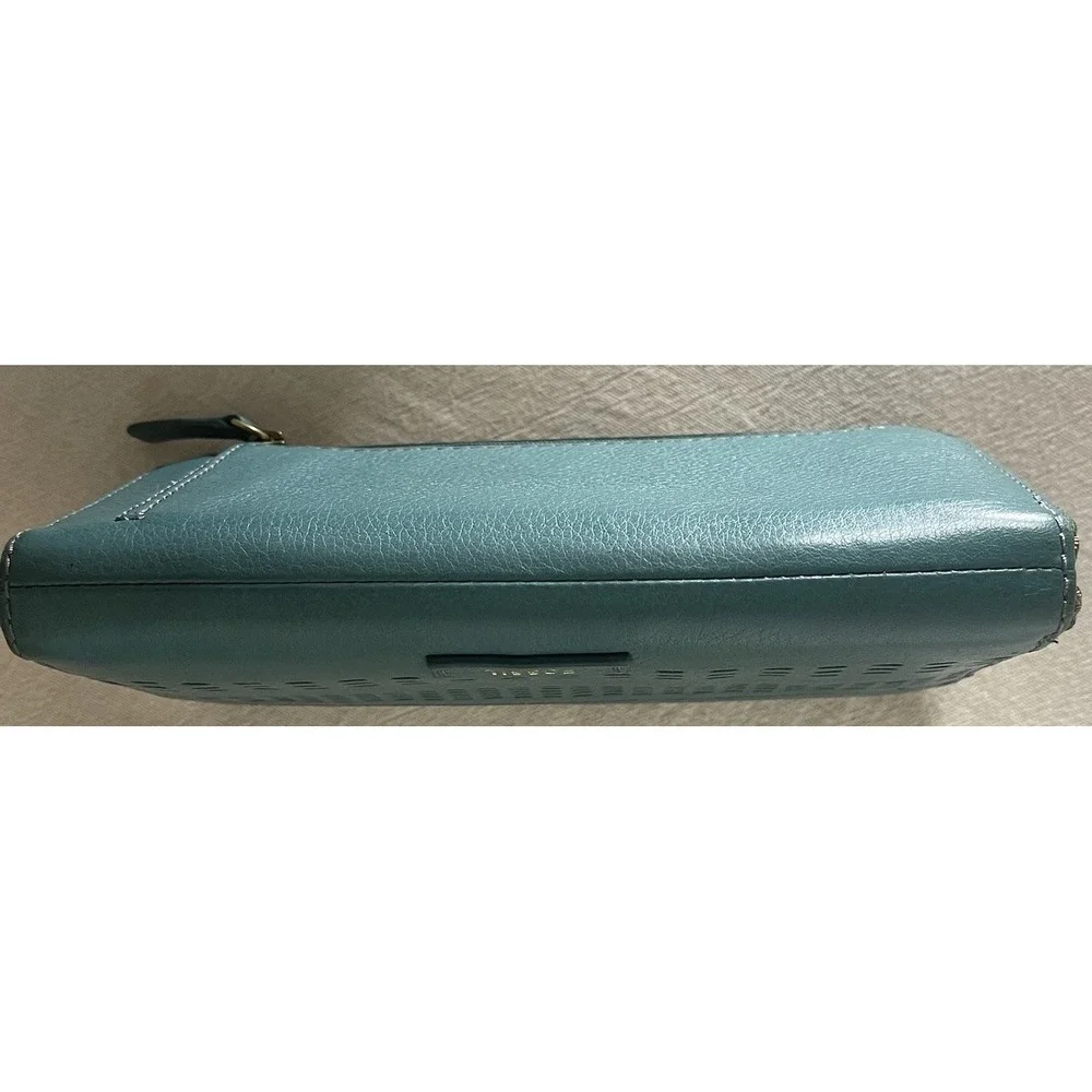 Fossil Womens Zip Around Wallet Teal Green‎ Leather